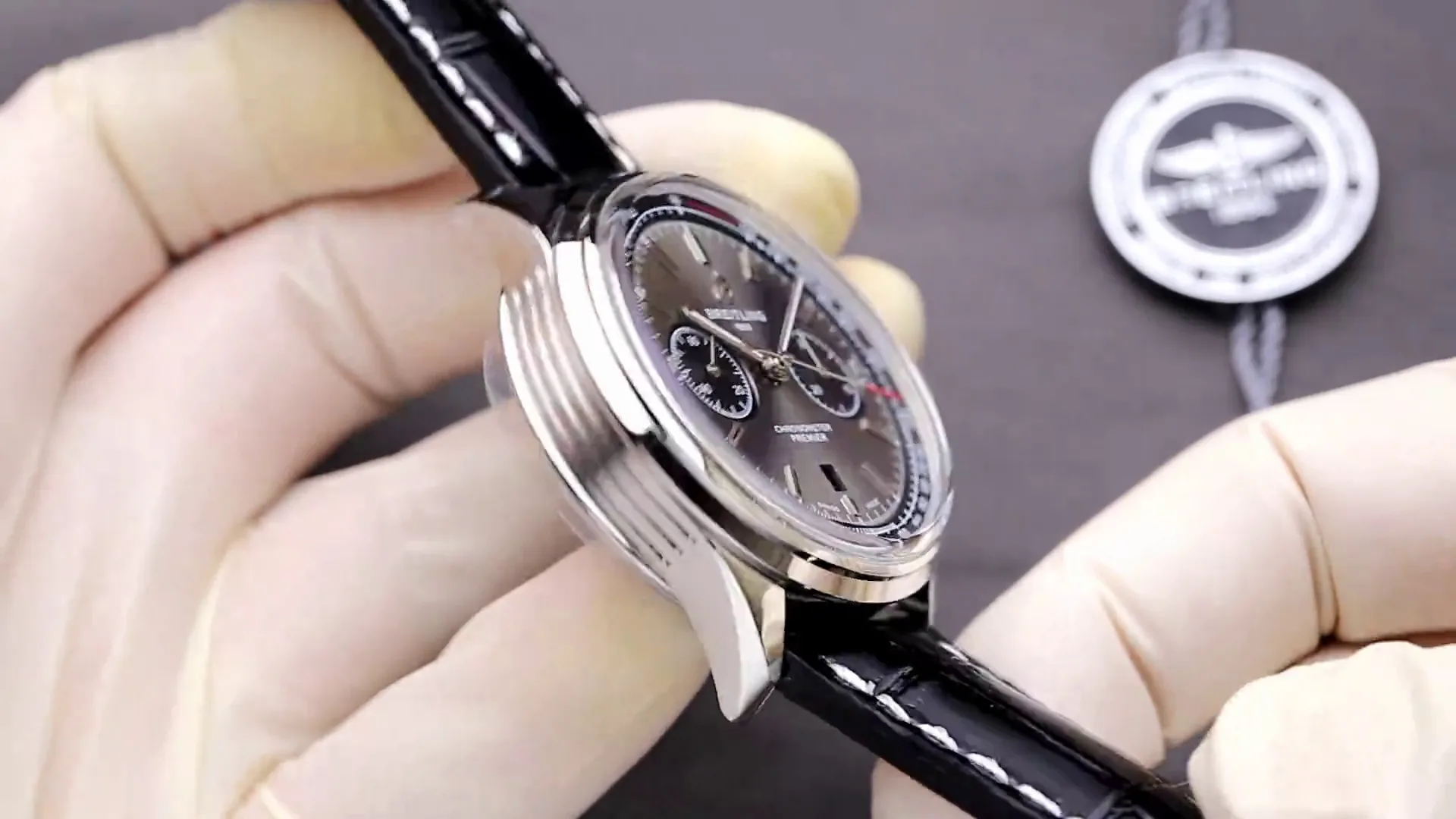 Luxury Breitling Premier AB0118221B1P2 Replica Chronograph 42mm Gray Dial Watch - Swiss Movement, Black Leather Strap