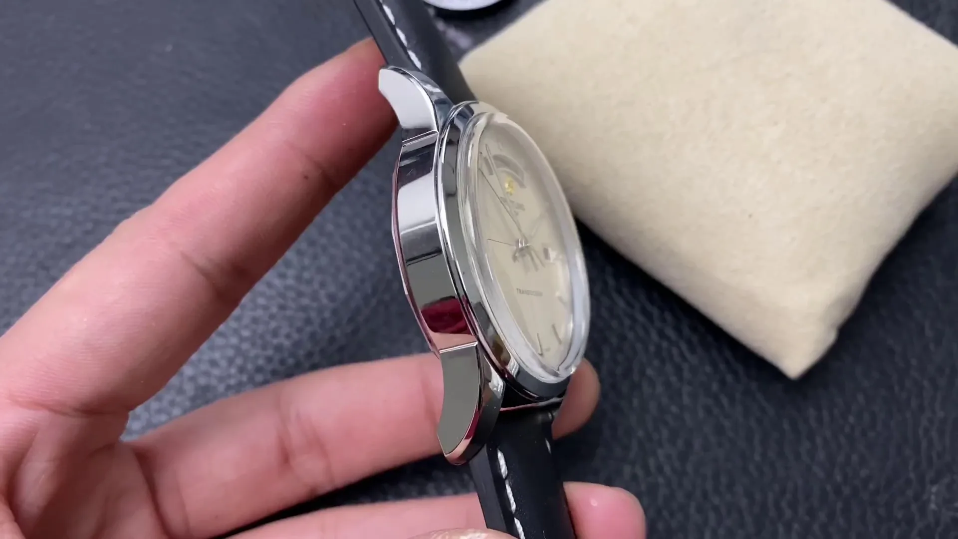 Luxury Swiss Replica Breitling Transocean Day & Date A4531012-G751BKCD – Elegant Silver Dial & Black Leather Strap
