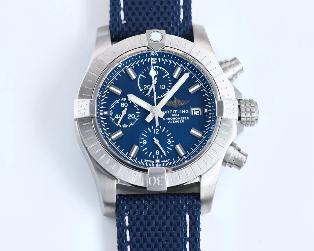 Premium Swiss Breitling Avenger A13385101C1X1 Replica 43mm Chronograph Blue Dial – AAA Super Clone Watch With Textile Strap