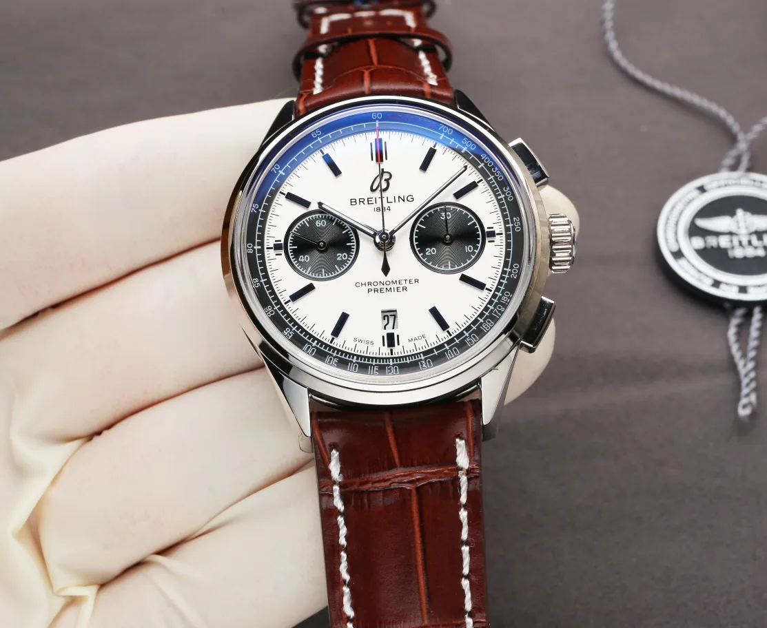 Swiss AAA Breitling Premier AB0118221G1P1 Replica Watch For Modern Gentlemen – White Panda Dial, Brown Leather Strap