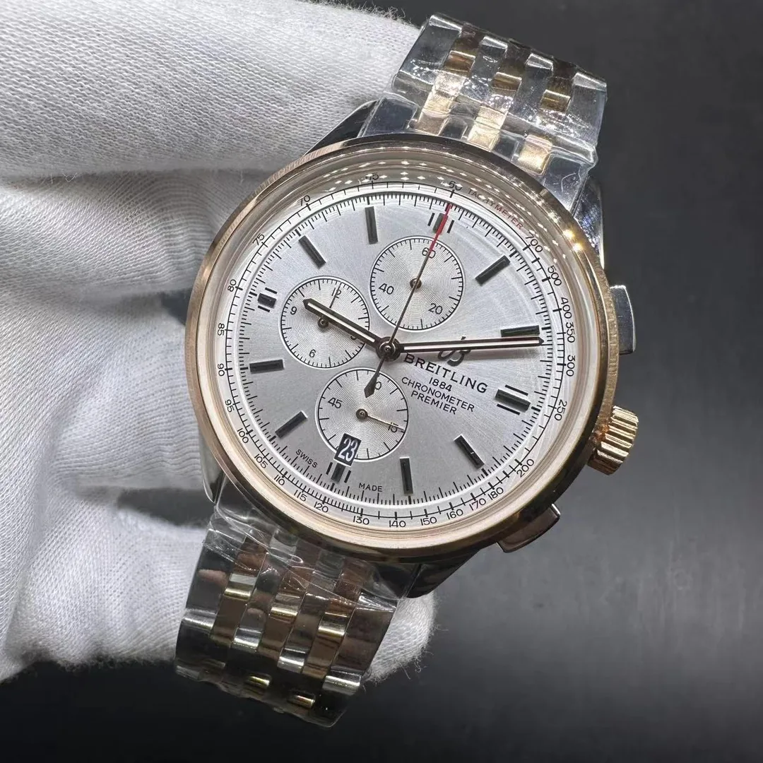 AAA Swiss Breitling Premier A13315 Replica Watch for Men – Elegant Silver Dial, Stainless Steel Case & Bracelet