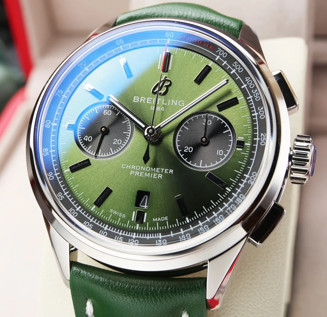 Premium Replica Breitling Premier B01 AB0118221L1P1 Watch – 42mm Green Dial, Vintage-Inspired Design, Green Leather Strap
