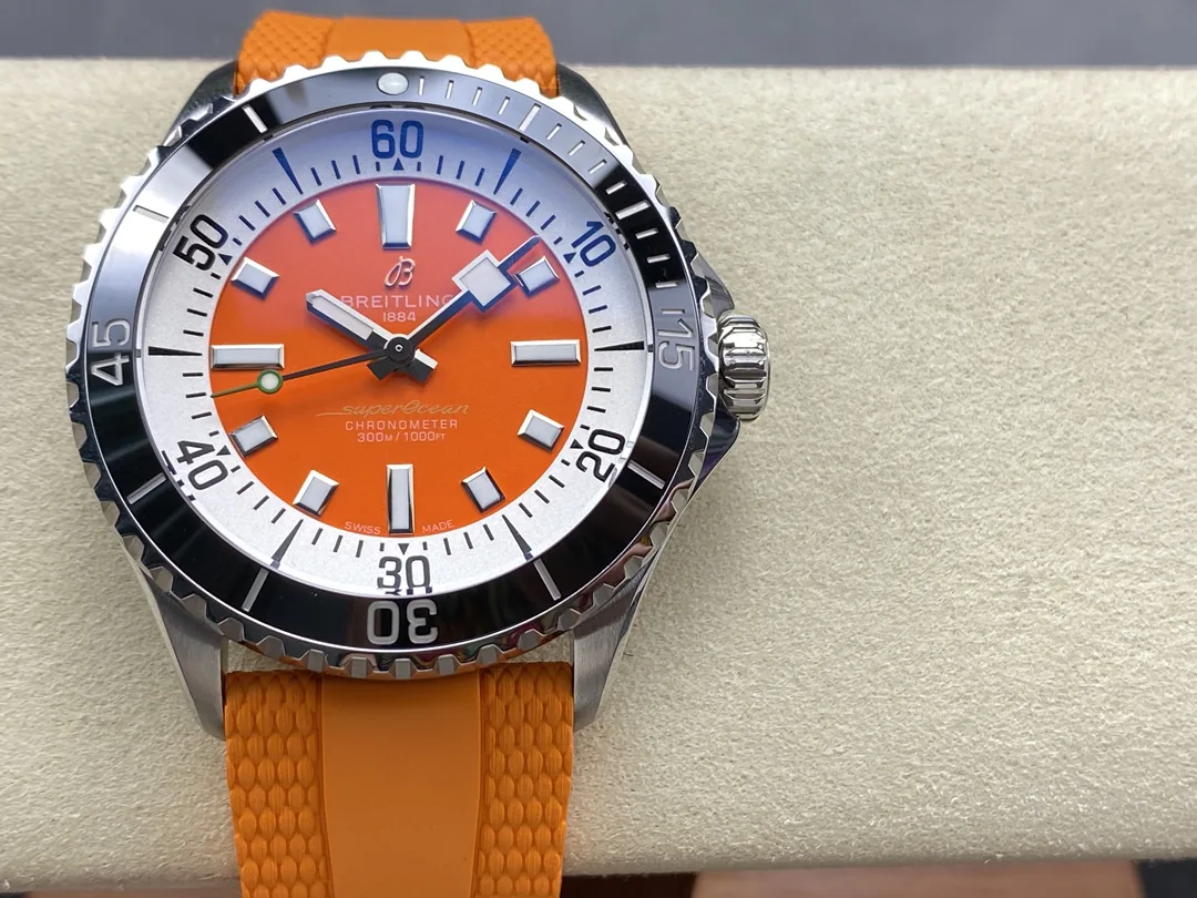 High-Quality Swiss Breitling Superocean A17376 Replica Watch – Bold Orange Dial, Black Ceramic Bezel, Sporty Rubber Strap