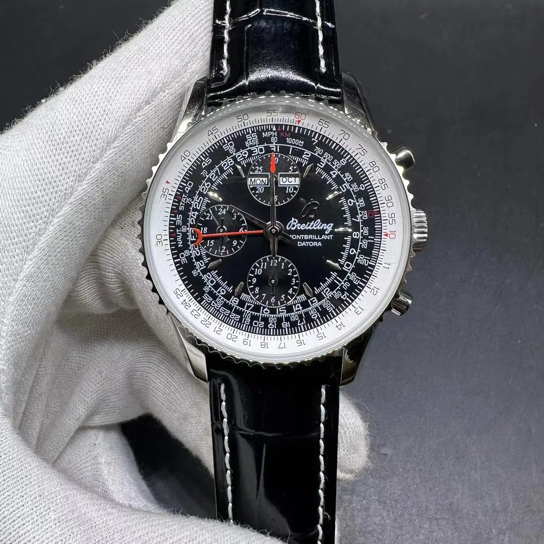 Best Replica Breitling Montbrillant Datora A21330 43mm Watch For Men With Date Display & Black Dial, Leather Strap
