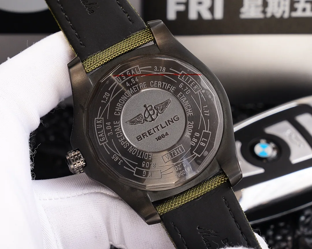 Swiss Replica Breitling Avenger Blackbird V1731010 Premium Black Titanium Case Watch With Green Fabric Strap