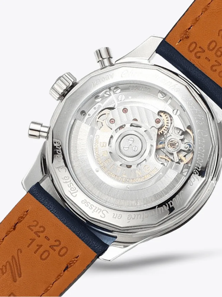 Premium Swiss Replica Breitling Navitimer B01 41mm Blue Dial Watch With Blue Leather Strap