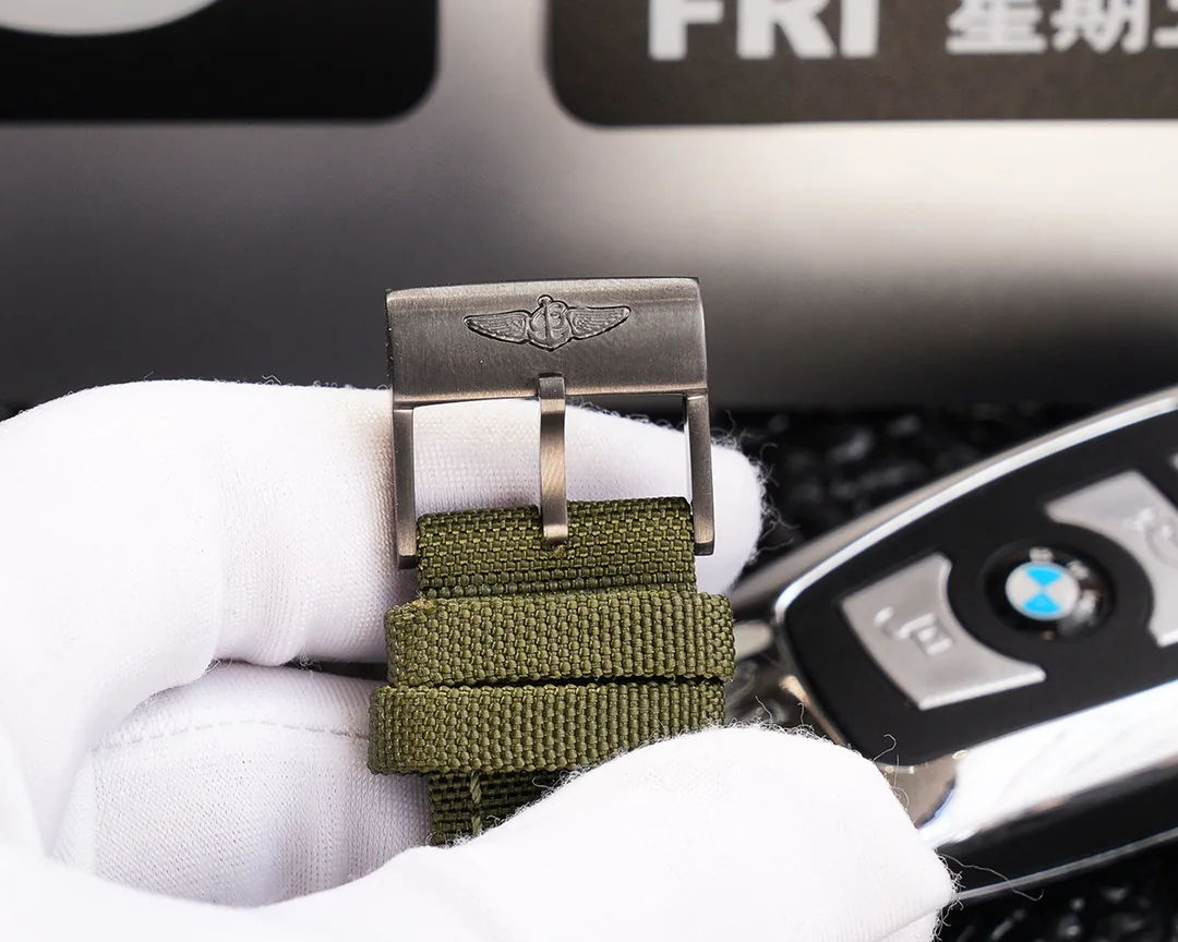 Swiss Replica Breitling Avenger Blackbird V1731010 Premium Black Titanium Case Watch With Green Fabric Strap