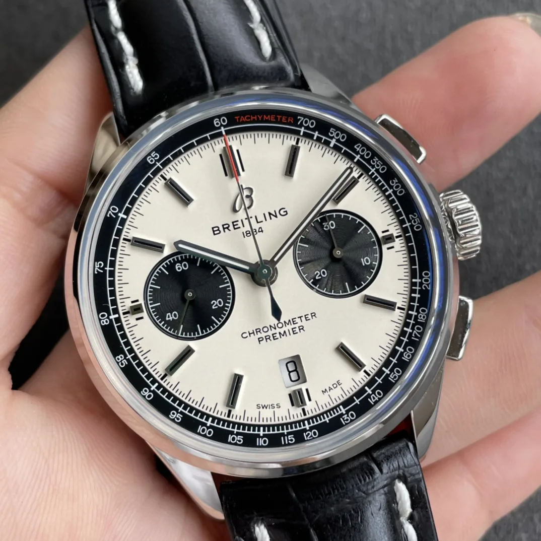 Breitling Premier AB0118221G1P1 Replica – Classic White Panda Dial & Premium Leather Strap Watch
