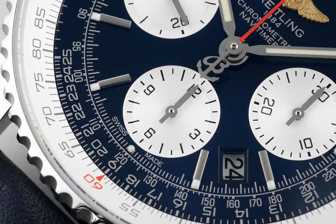 Premium Swiss Replica Breitling Navitimer B01 41mm Blue Dial Watch With Blue Leather Strap