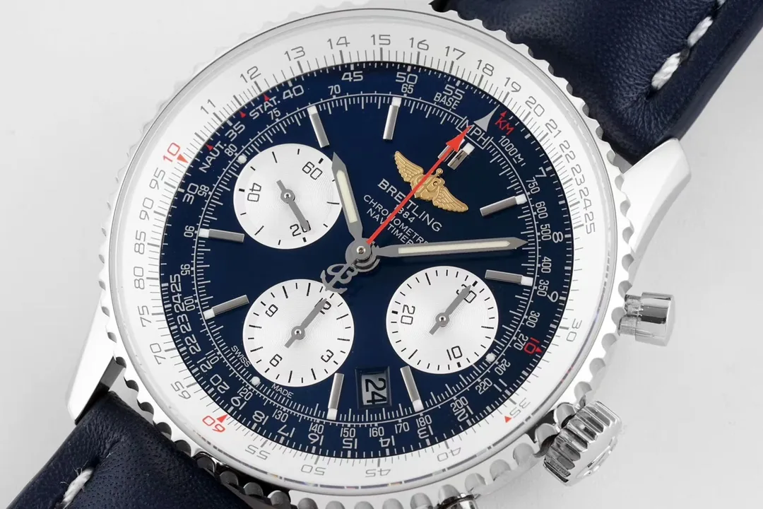 Premium Swiss Replica Breitling Navitimer B01 41mm Blue Dial Watch With Blue Leather Strap