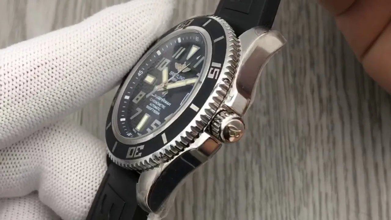 Best Breitling Superocean A1736402 Replica Men's Watch, Premium Stainless Steel Case, Black Rubber Strap