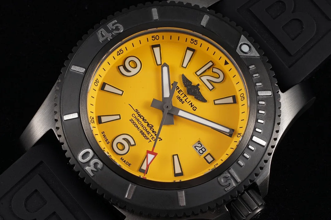 High-Quality Swiss Breitling SuperOcean M17368D71I1S2 Replica Watch – Bold Yellow Dial, 46mm Black Case