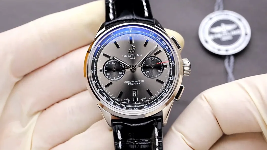 Luxury Breitling Premier AB0118221B1P2 Replica Chronograph 42mm Gray Dial Watch - Swiss Movement, Black Leather Strap