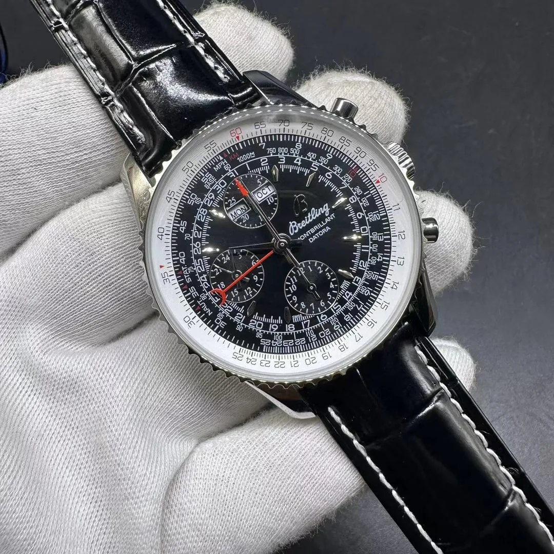 Best Replica Breitling Montbrillant Datora A21330 43mm Watch For Men With Date Display & Black Dial, Leather Strap