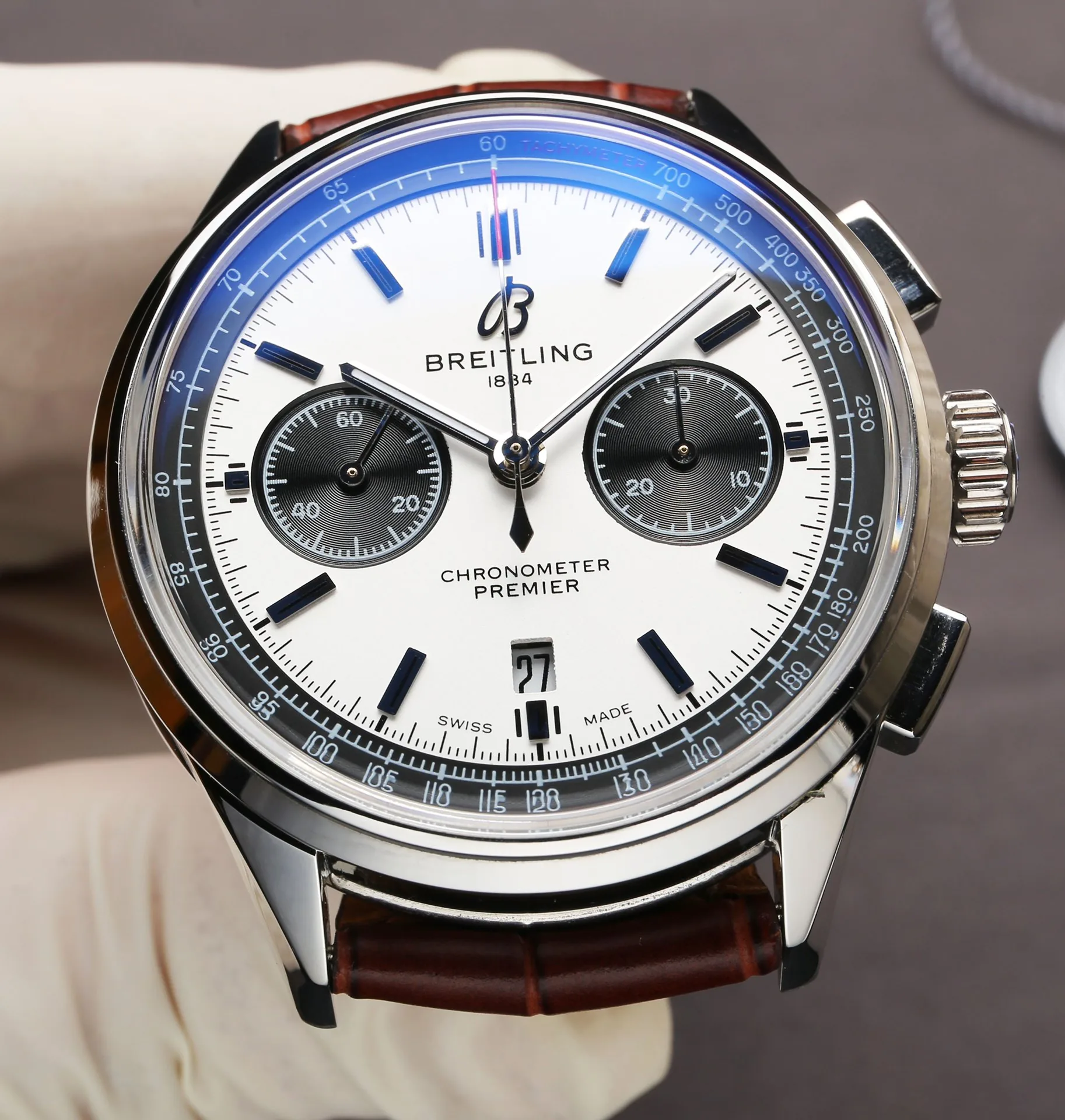 Swiss AAA Breitling Premier AB0118221G1P1 Replica Watch For Modern Gentlemen – White Panda Dial, Brown Leather Strap