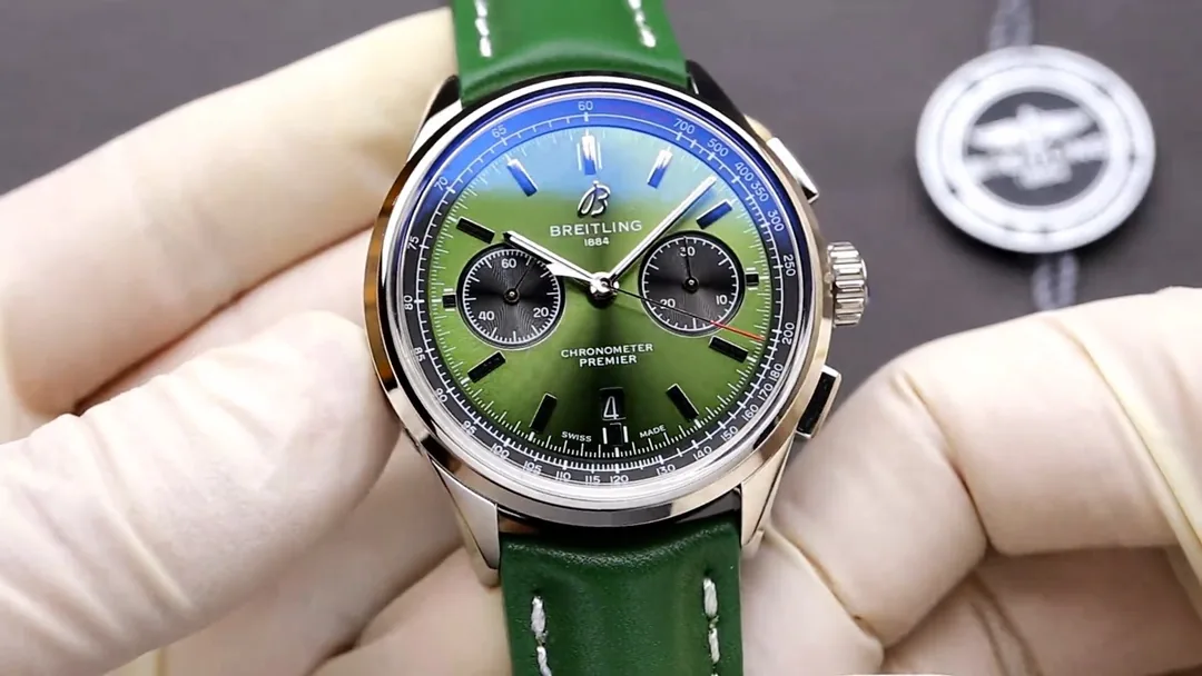 Premium Replica Breitling Premier B01 AB0118221L1P1 Watch – 42mm Green Dial, Vintage-Inspired Design, Green Leather Strap