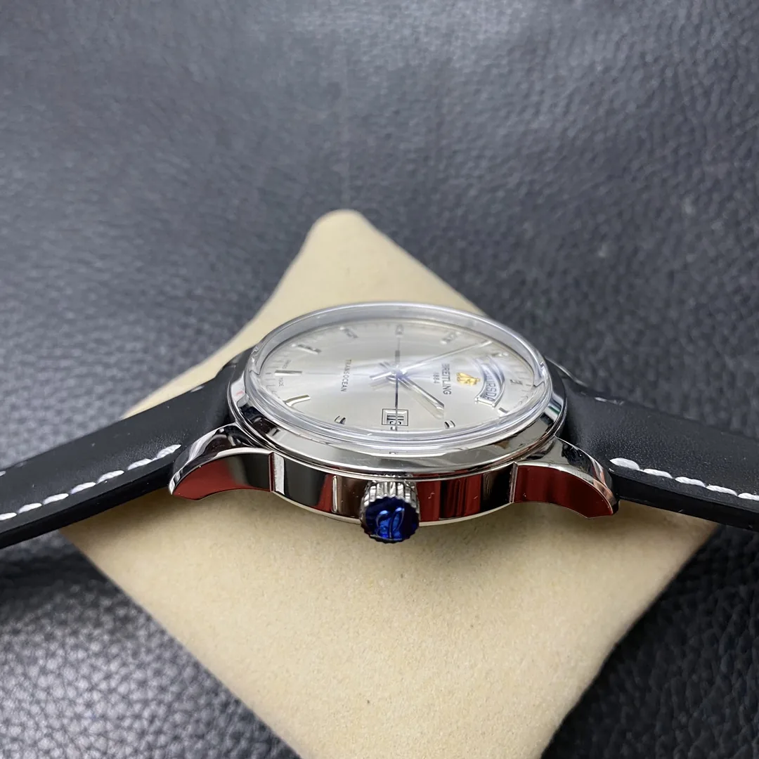 Luxury Swiss Replica Breitling Transocean Day & Date A4531012-G751BKCD – Elegant Silver Dial & Black Leather Strap