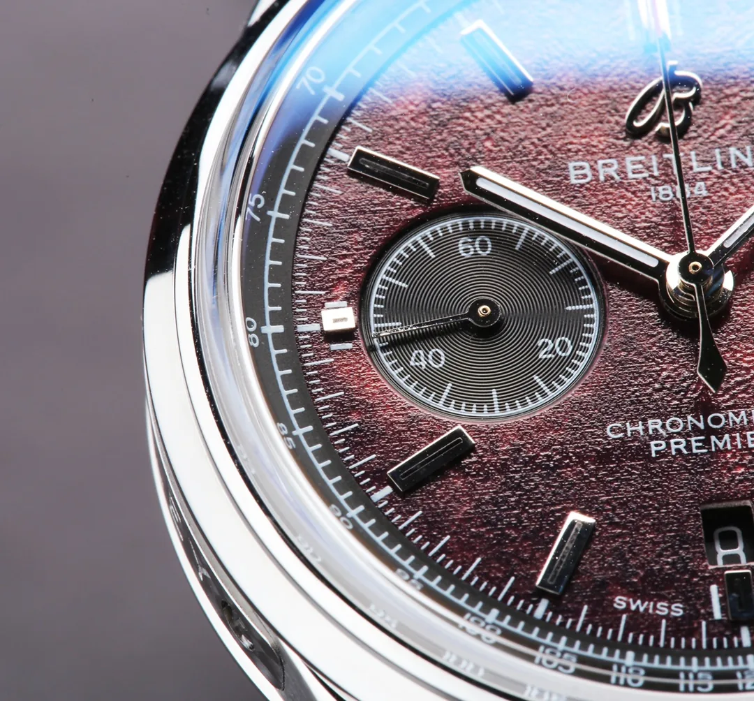 Swiss Elegant Replica Breitling Premier B01 AB01181A1Q1X2 42mm Watch – Red Dial, Brown Leather Strap