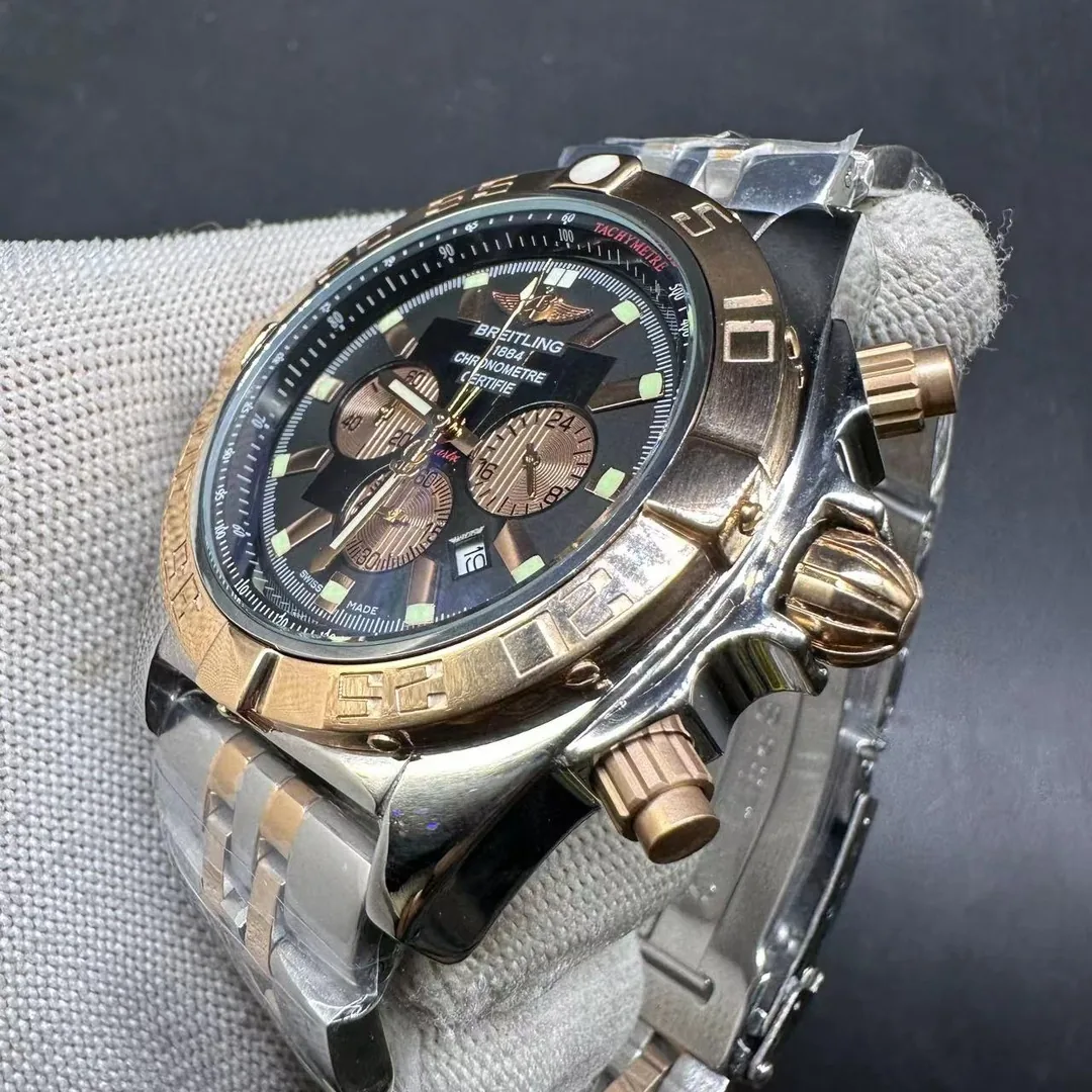 Swiss Replica Breitling Chronomat AB0110 Men’s 44mm Watch with Gold Bezel & Grey Dial