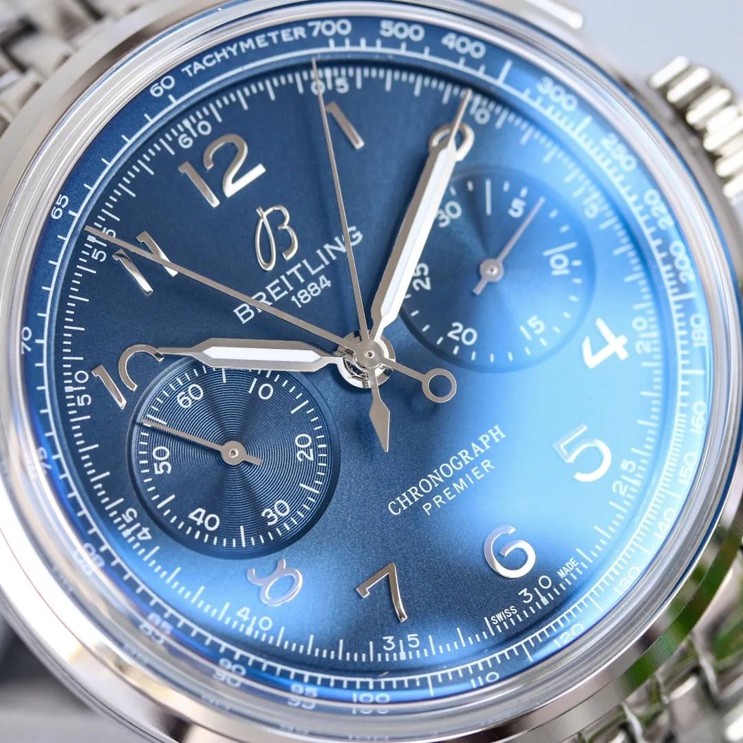 Luxury Breitling Premier B01 AB0145171C1A1 Replica Watch – Elegant Blue Dial Chronograph, 42mm Stainless Steel Case