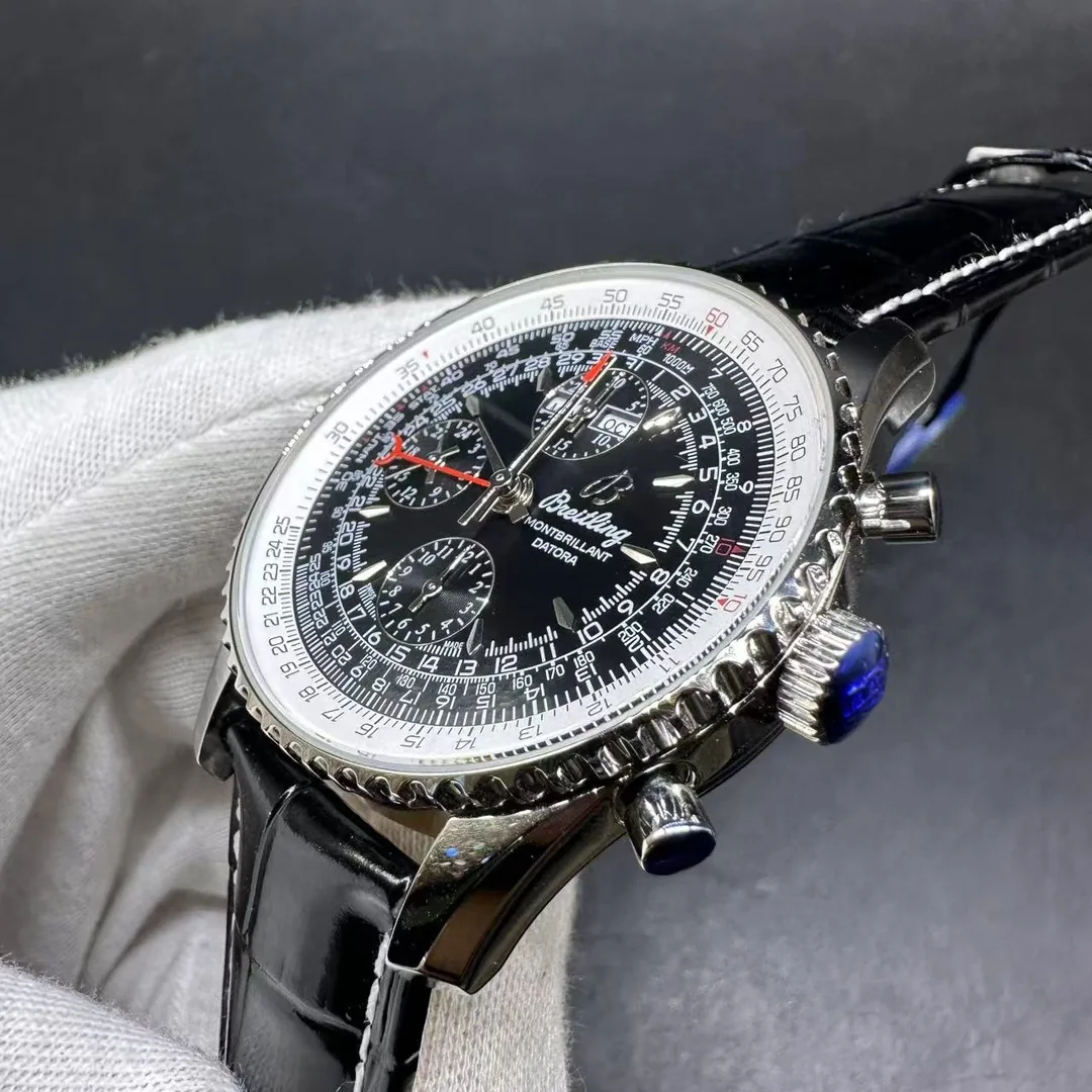 Best Replica Breitling Montbrillant Datora A21330 43mm Watch For Men With Date Display & Black Dial, Leather Strap