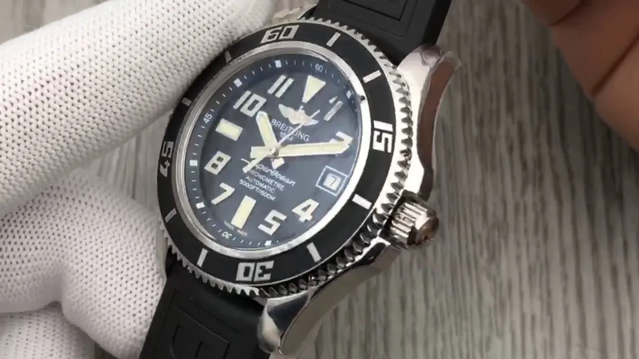 Best Breitling Superocean A1736402 Replica Men's Watch, Premium Stainless Steel Case, Black Rubber Strap