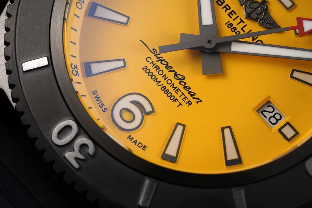 High-Quality Swiss Breitling SuperOcean M17368D71I1S2 Replica Watch – Bold Yellow Dial, 46mm Black Case