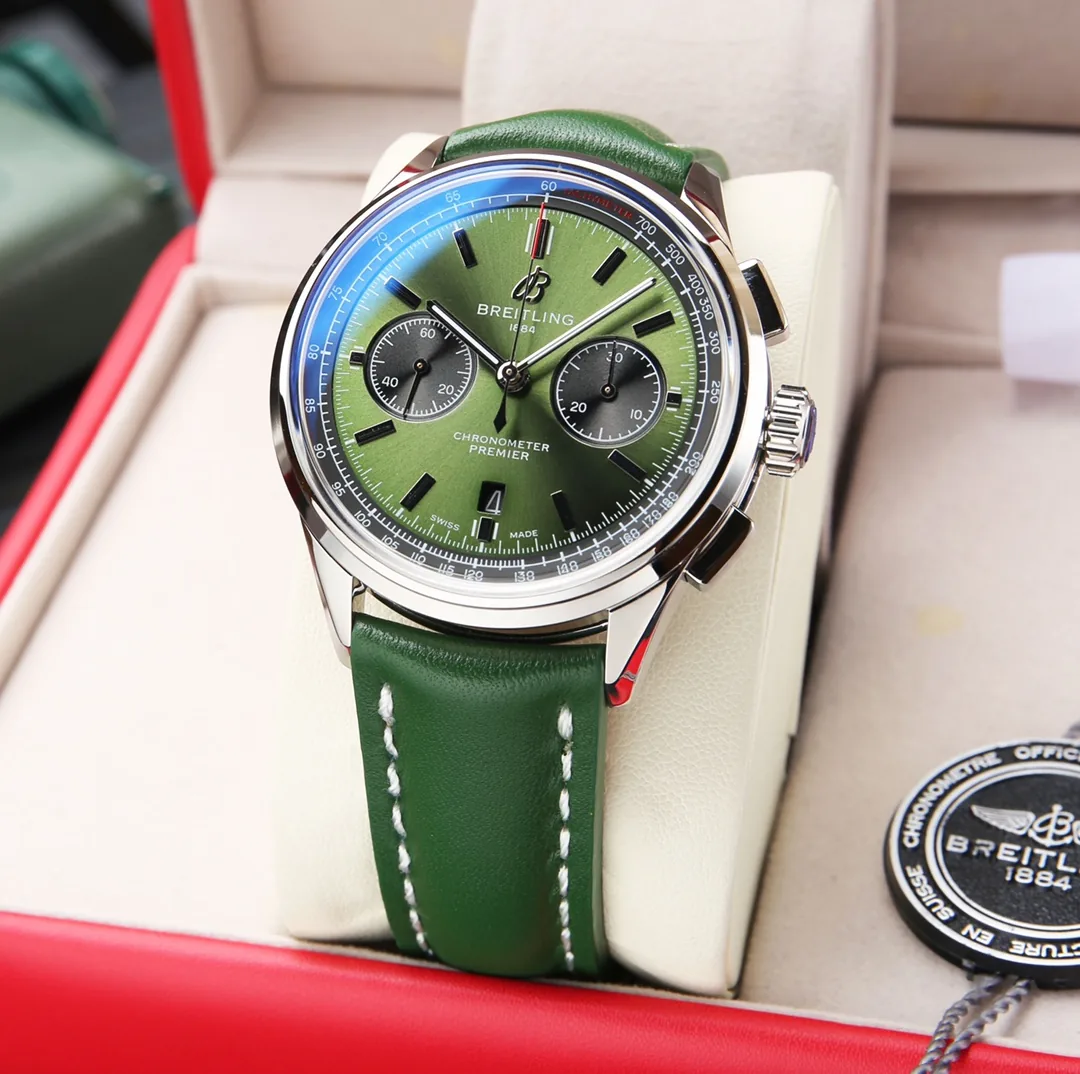 Premium Replica Breitling Premier B01 AB0118221L1P1 Watch – 42mm Green Dial, Vintage-Inspired Design, Green Leather Strap