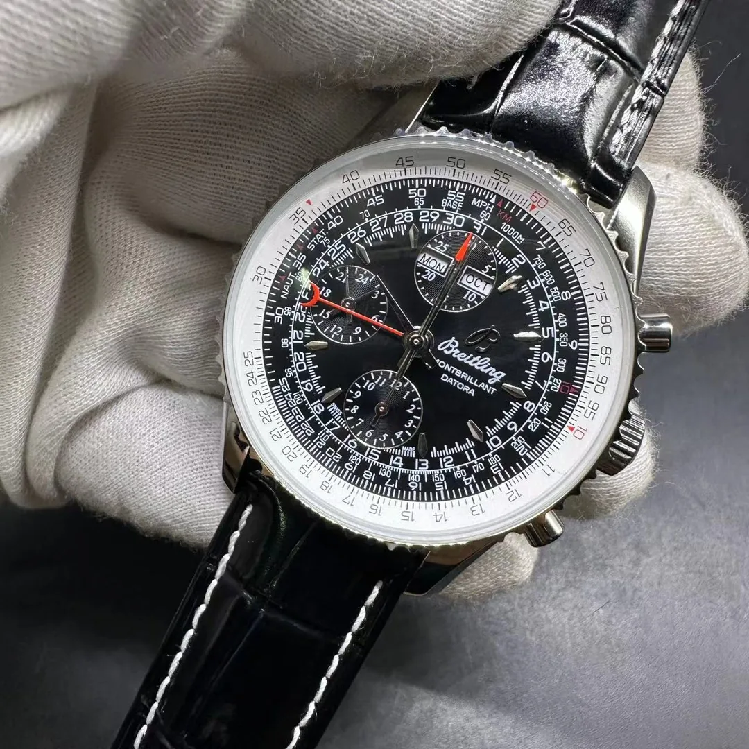 Best Replica Breitling Montbrillant Datora A21330 43mm Watch For Men With Date Display & Black Dial, Leather Strap