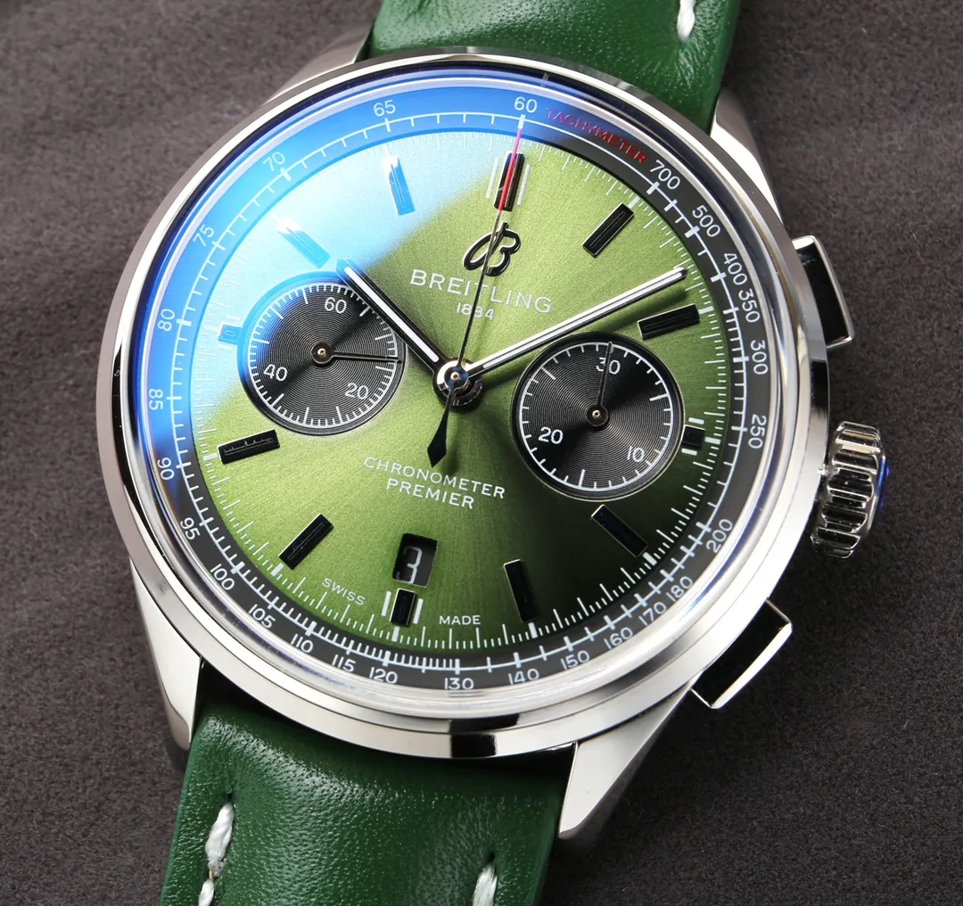 Premium Replica Breitling Premier B01 AB0118221L1P1 Watch – 42mm Green Dial, Vintage-Inspired Design, Green Leather Strap
