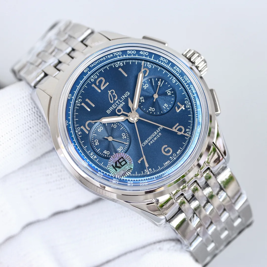 Luxury Breitling Premier B01 AB0145171C1A1 Replica Watch – Elegant Blue Dial Chronograph, 42mm Stainless Steel Case