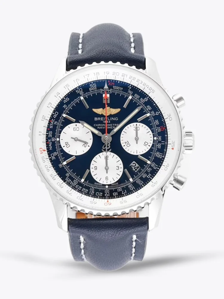 Premium Swiss Replica Breitling Navitimer B01 41mm Blue Dial Watch With Blue Leather Strap