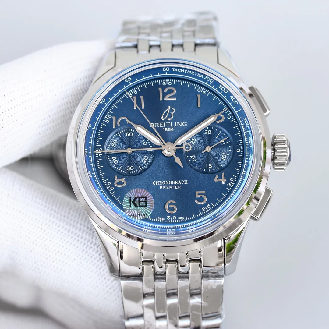 Luxury Breitling Premier B01 AB0145171C1A1 Replica Watch – Elegant Blue Dial Chronograph, 42mm Stainless Steel Case