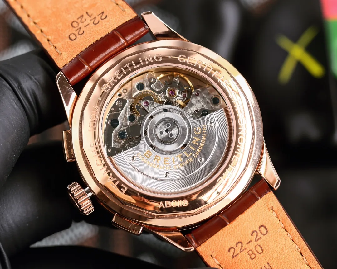 Breitling Premier AB0118 Replica Swiss Watch – Elegant Design, 42mm Rose Gold Case, White Dial, Brown Leather Strap