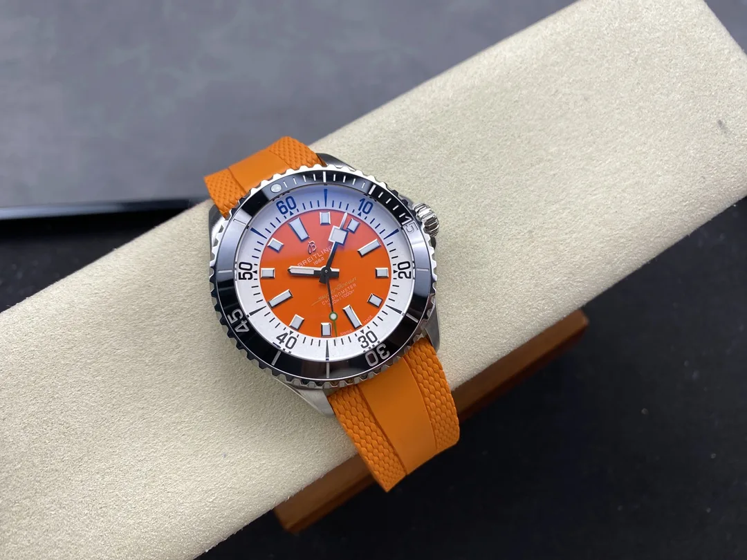 High-Quality Swiss Breitling Superocean A17376 Replica Watch – Bold Orange Dial, Black Ceramic Bezel, Sporty Rubber Strap