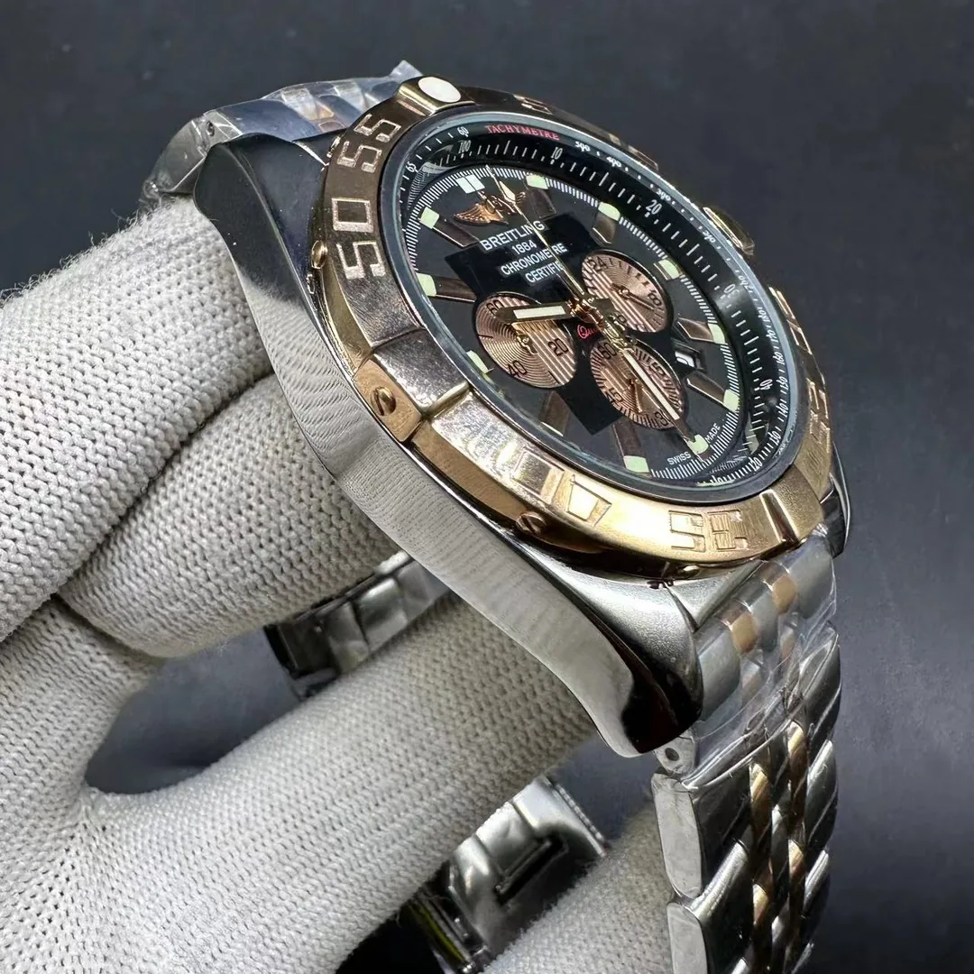 Swiss Replica Breitling Chronomat AB0110 Men’s 44mm Watch with Gold Bezel & Grey Dial