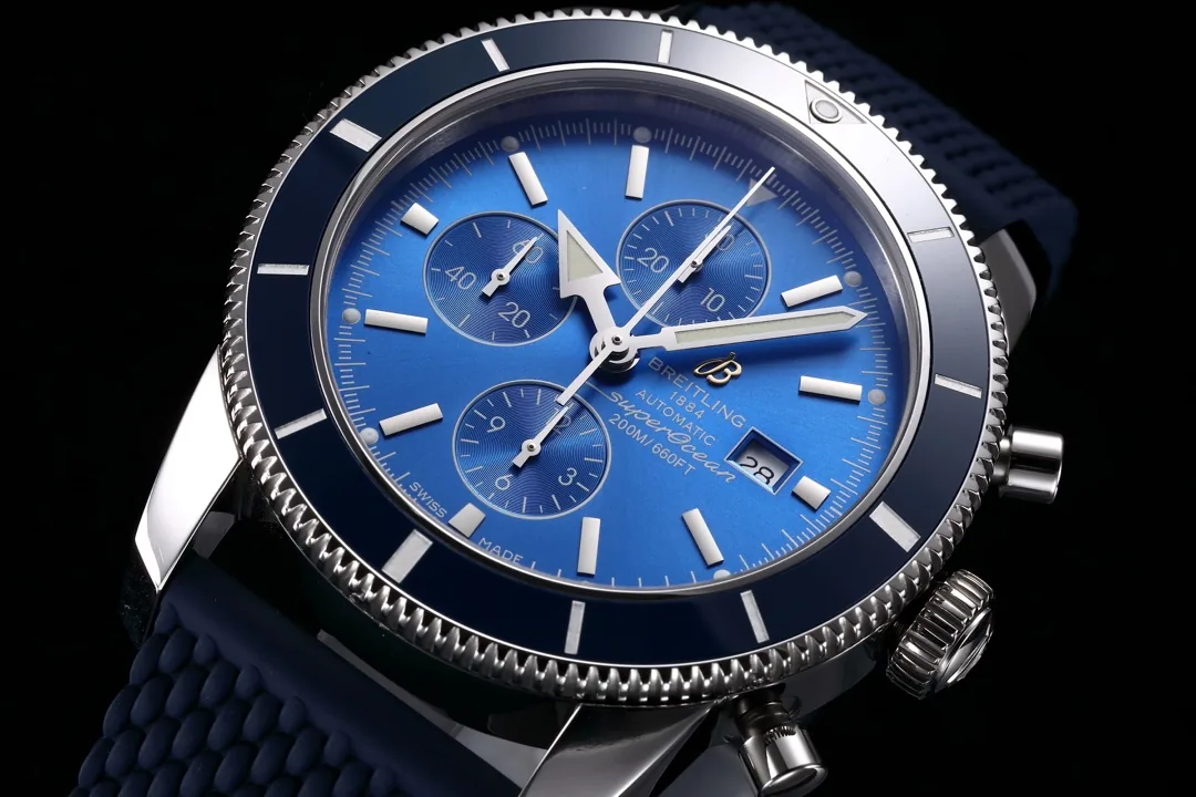 Swiss Breitling Superocean Heritage II A1331216/C963 Replica Watch – Blue Dial, Blue Ceramic Bezel & Rubber Strap