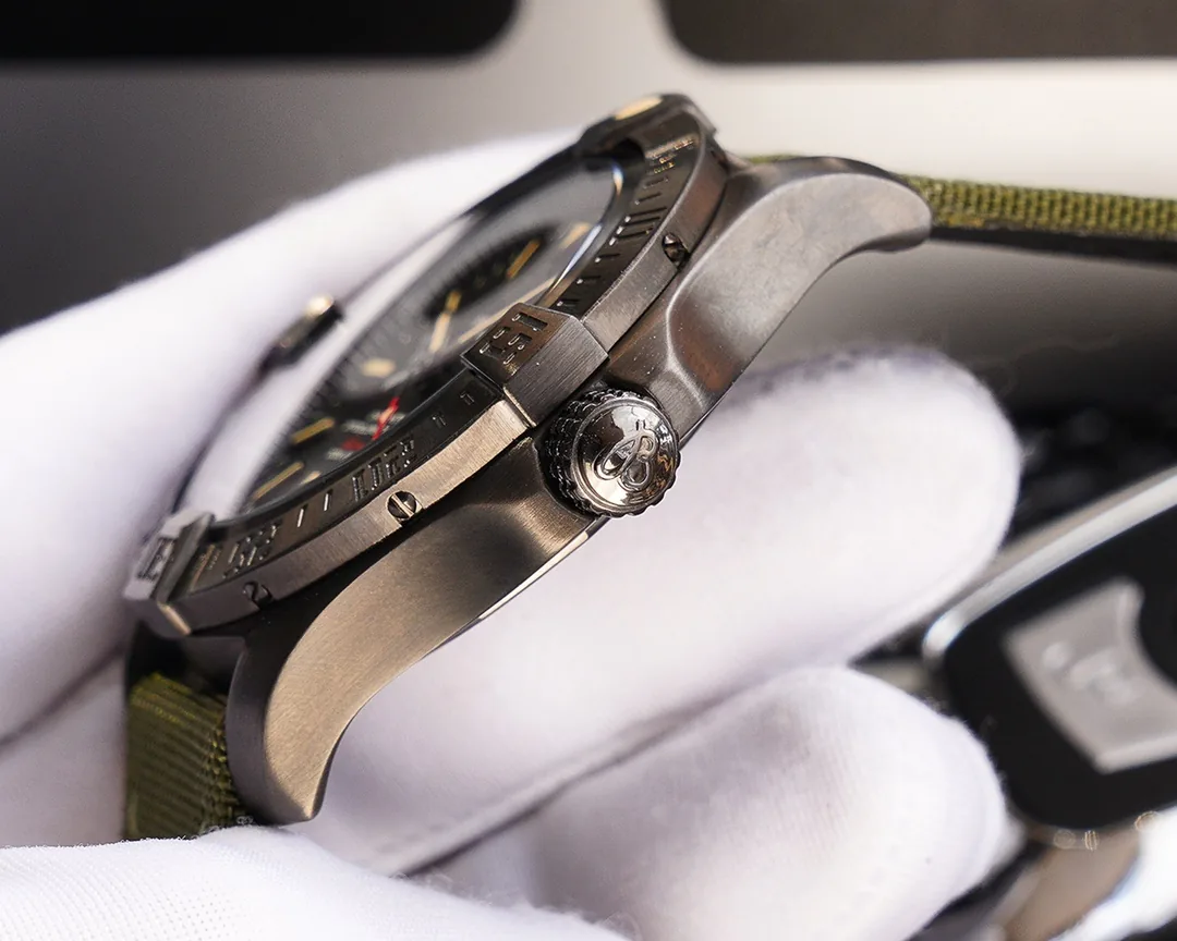Swiss Replica Breitling Avenger Blackbird V1731010 Premium Black Titanium Case Watch With Green Fabric Strap