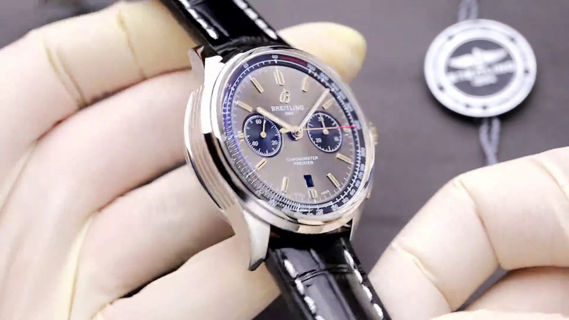 Luxury Breitling Premier AB0118221B1P2 Replica Chronograph 42mm Gray Dial Watch - Swiss Movement, Black Leather Strap