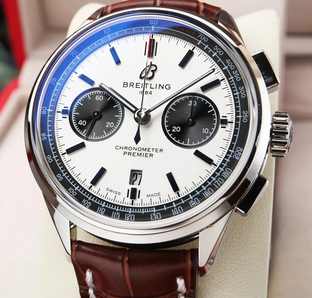Swiss AAA Breitling Premier AB0118221G1P1 Replica Watch For Modern Gentlemen – White Panda Dial, Brown Leather Strap