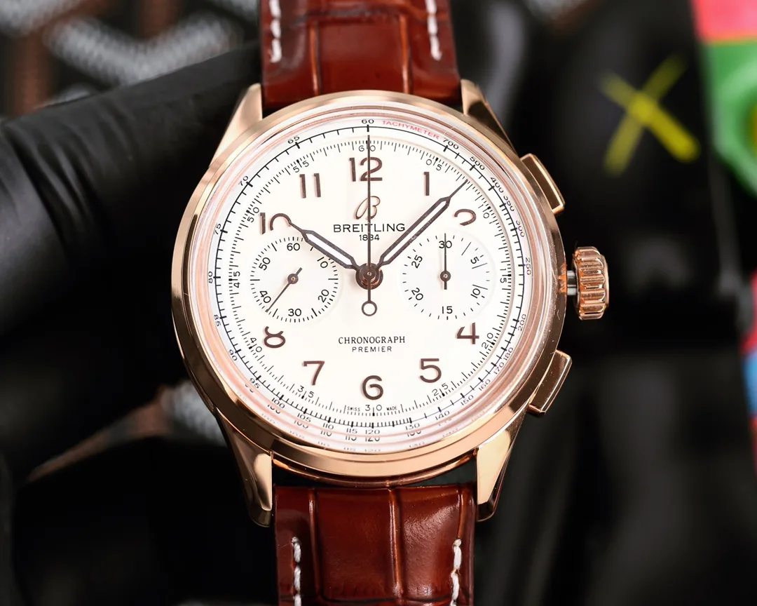 Breitling Premier AB0118 Replica Swiss Watch – Elegant Design, 42mm Rose Gold Case, White Dial, Brown Leather Strap