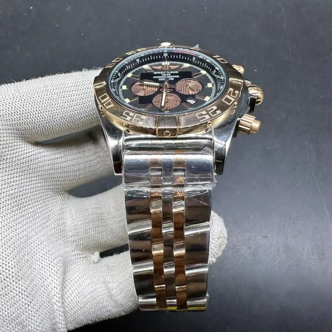 Swiss Replica Breitling Chronomat AB0110 Men’s 44mm Watch with Gold Bezel & Grey Dial