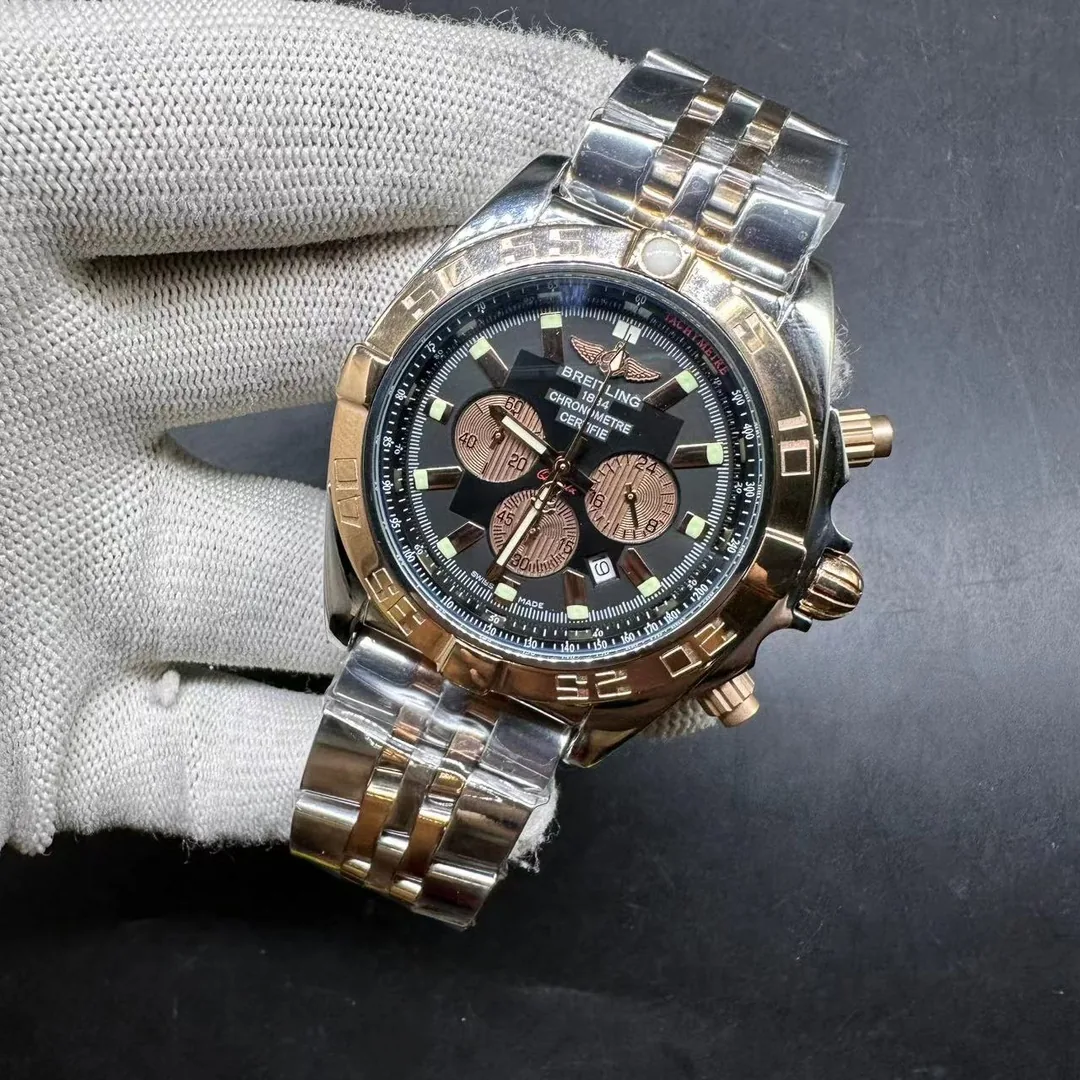 Swiss Replica Breitling Chronomat AB0110 Men’s 44mm Watch with Gold Bezel & Grey Dial