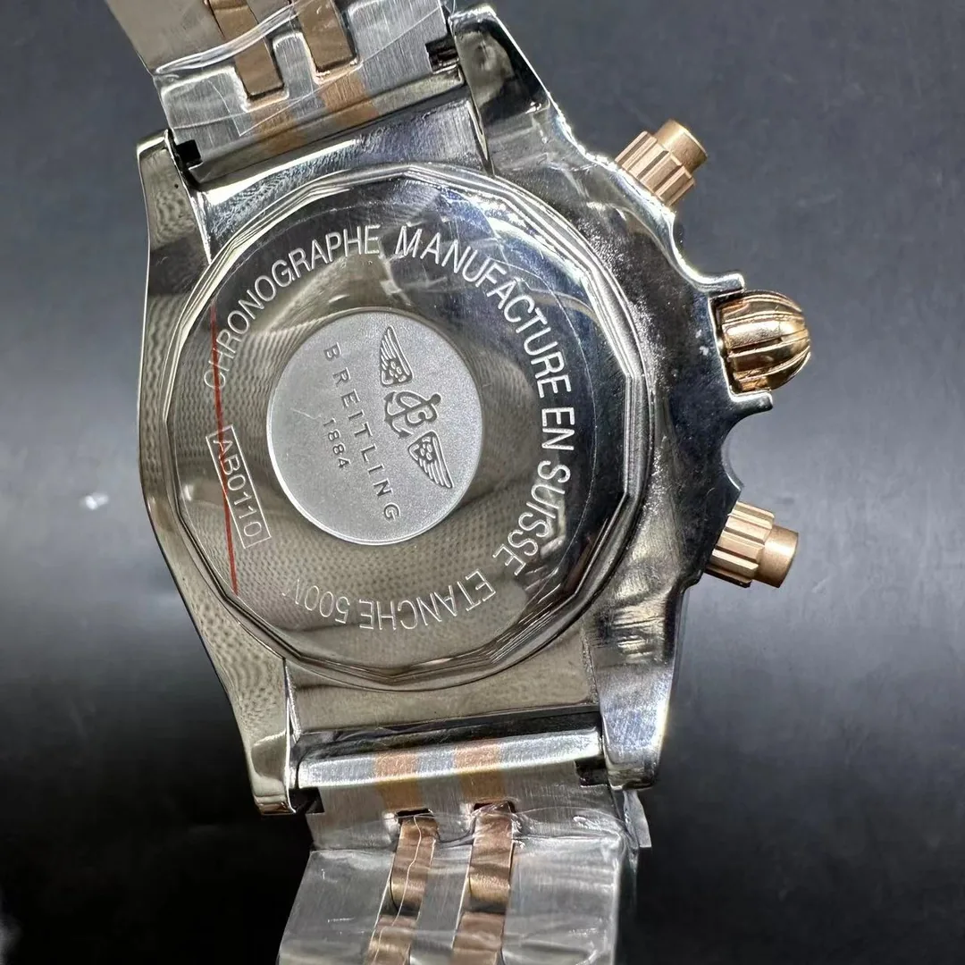 Swiss Replica Breitling Chronomat AB0110 Men’s 44mm Watch with Gold Bezel & Grey Dial