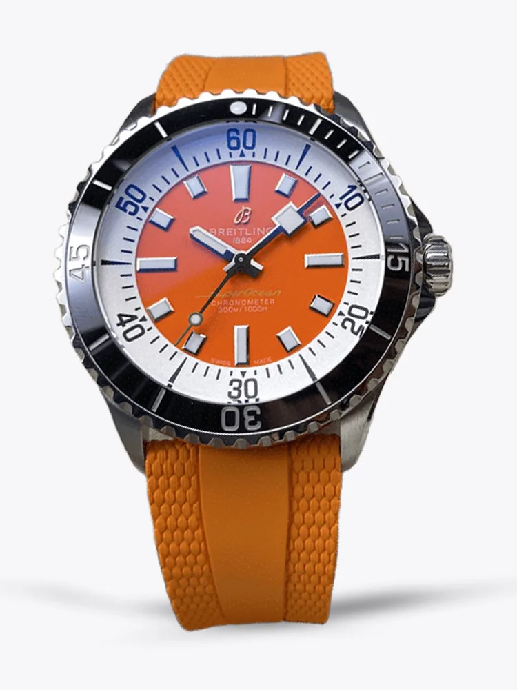 High-Quality Swiss Breitling Superocean A17376 Replica Watch – Bold Orange Dial, Black Ceramic Bezel, Sporty Rubber Strap