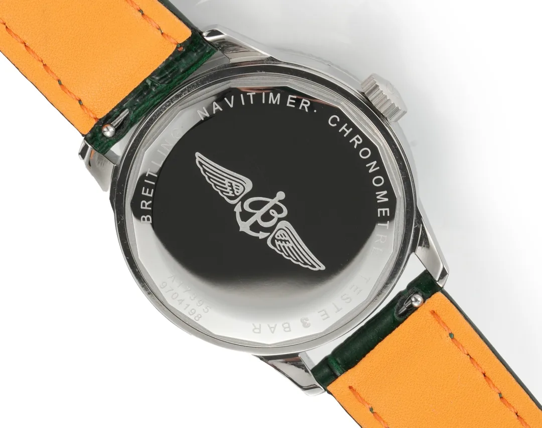 Elegant Swiss Breitling Navitimer A17395 Replica Ladies Watch – Green Dial, Beaded Bezel, Premium Leather Strap