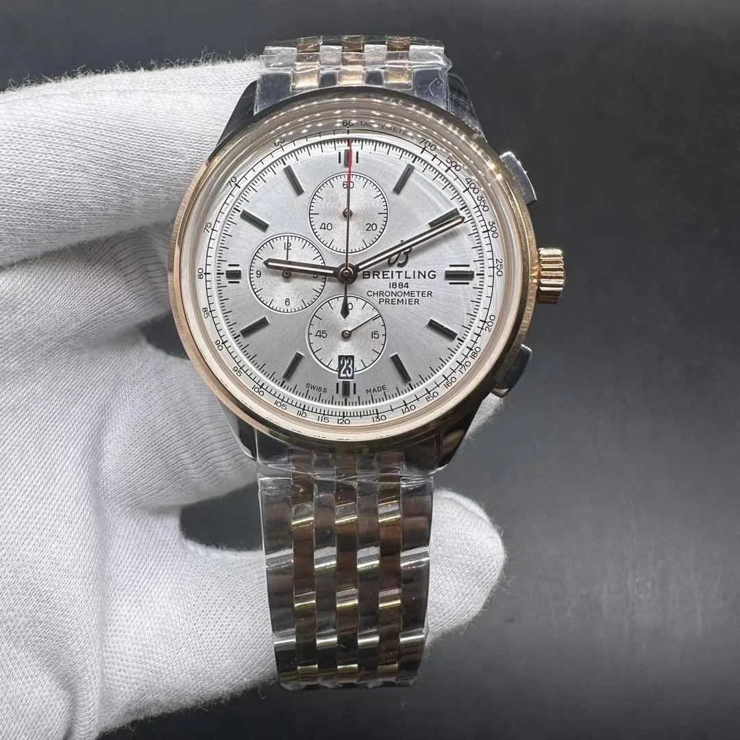 AAA Swiss Breitling Premier A13315 Replica Watch for Men – Elegant Silver Dial, Stainless Steel Case & Bracelet