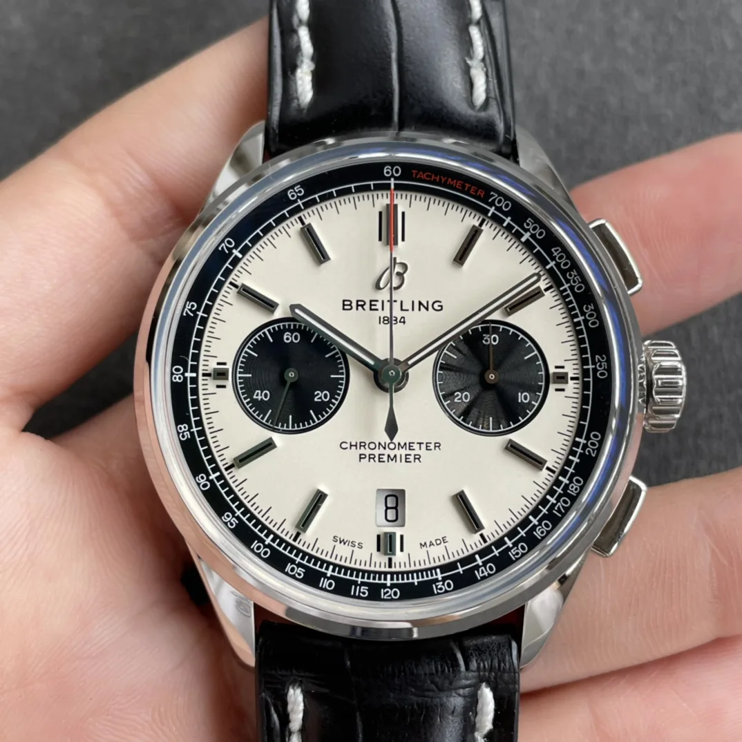 Breitling Premier AB0118221G1P1 Replica – Classic White Panda Dial & Premium Leather Strap Watch
