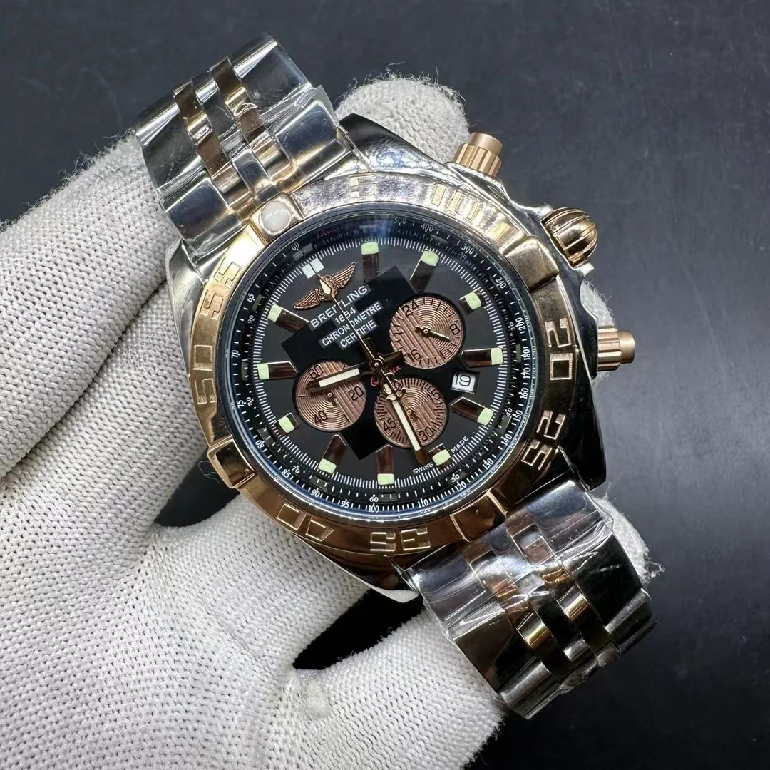 Swiss Replica Breitling Chronomat AB0110 Men’s 44mm Watch with Gold Bezel & Grey Dial