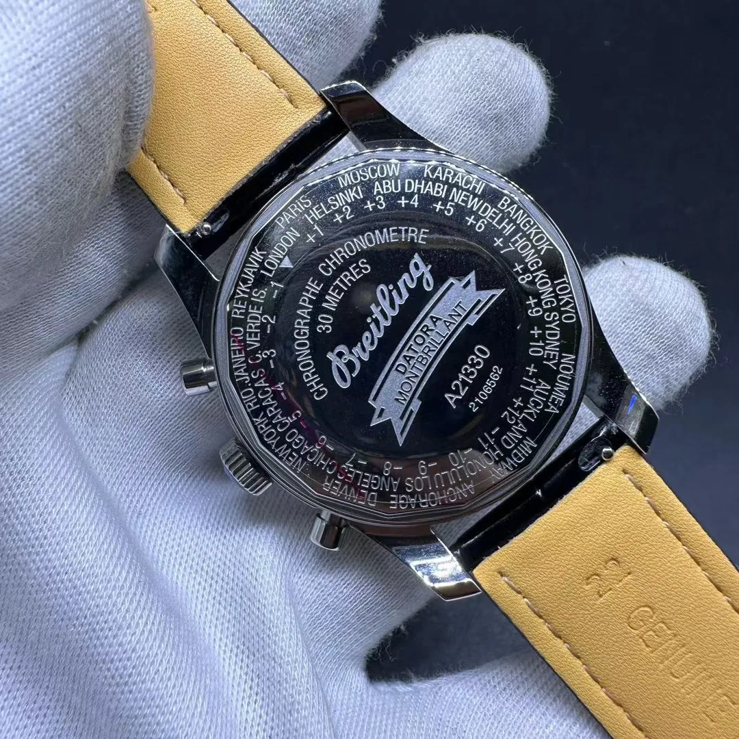 Best Replica Breitling Montbrillant Datora A21330 43mm Watch For Men With Date Display & Black Dial, Leather Strap